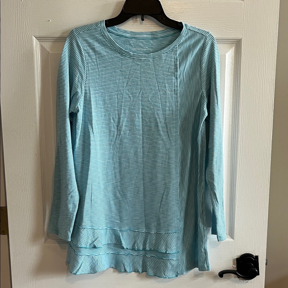 Soft Surroundings Aqua Striped Long Sleeve Top